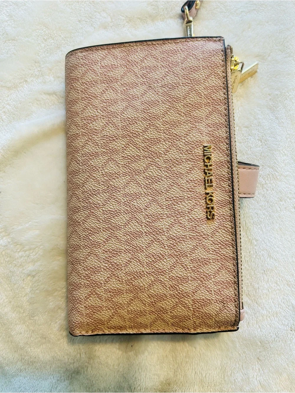 NWT Michael Kors Jet Set Double Zip Smartphone Blush Pink Logo Zip Wristlet